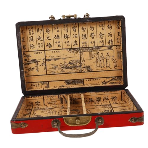 Toyvian Kasten Mahjong-Box Mahjong-Fliesen-Hülle Mahjong- Mahjong Tragbare Mahjong Box Mahjong-Zubehör Mahjong-Behälter aus Holz hölzern rot von Toyvian