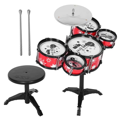 Toyvian Kinderspielzeug Jazz-Schlagzeug 5 Trommeln Mit Hocker Trommelstock Mini-Band Rock-Set Jazz-Schlagzeug Für Kinder Percussion-Entwicklung von Toyvian