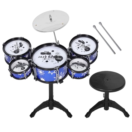 Toyvian Kinderspielzeug Jazz-Schlagzeug 5 Trommeln Mit Hocker Trommelstock Mini-Band Rock-Set Jazz-Schlagzeug Für Kinder Percussion-Entwicklung von Toyvian