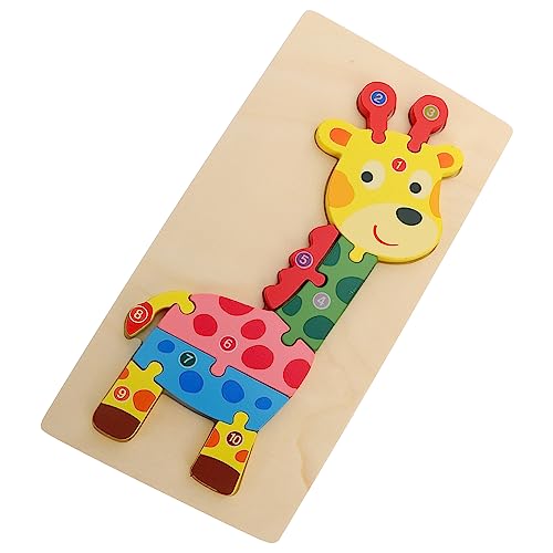 Toyvian Kognitives dreidimensionales Puzzle pädagogisches Lernspielzeug Zahlen-Tier-Puzzle Tierlernpuzzle Puzzle kinderpuzzle Tier-Puzzle- Giraffen-Puzzle- hölzern von Toyvian