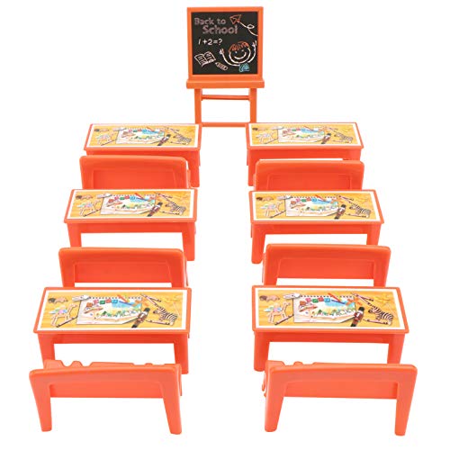 Toyvian Mini Classroon Möbel-Set: 13 stücke Puppenhaus Schreibtisch Stuhl Kreidetafel Miniatur Schule Spielset für Puppenhaus Bildung Lernen Spielzeug Pretend Spielset von Toyvian