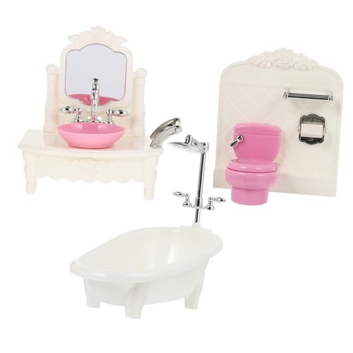 Toyvian Miniatur Badezimmer Modell Mini Zubehör Aus Kunststoff Zufälliger Farbe Waschbecken Toilette Badewanne Für Miniaturszenen Und Puppenhäuser von Toyvian