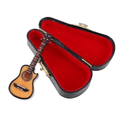 Toyvian Miniatur Gitarre Modell Set Akustikgitarre Statue Mit Ständer Und Koffer Dekoratives Musikinstrument Für Schreibtisch Und Sammlerstücke von Toyvian