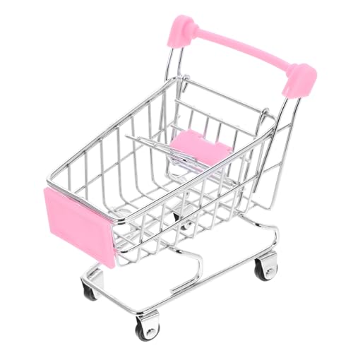 Toyvian Miniatur-schneideszene Puppen-einkaufskorb Mini Supermarkt Mini-supermarktwagen Simulierte Registrierkasse -einkaufswagen Mini-Sachen Einkaufswagen-Figur Puppenwagen Rosa von Toyvian