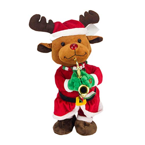 Toyvian Plüsch Elch Rentier Figur mit Musik Xmas Plüschtier Kuscheltier Stofftier Schmusetier Weihnachten Deko Figur Tischdeko Weihnachtsdeko Geschenk für Baby Kinder von Toyvian