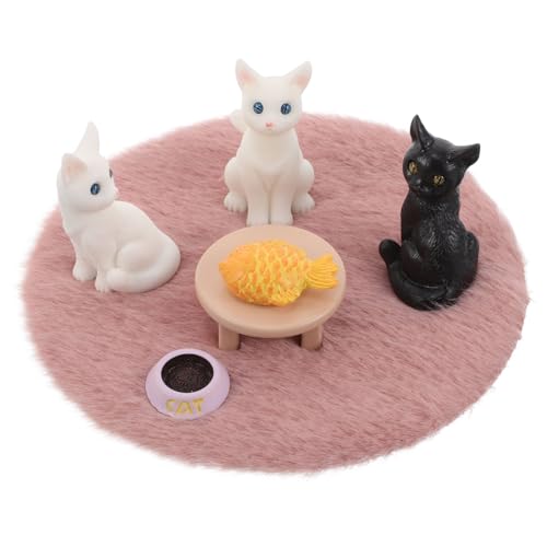 Toyvian Puppenhaus-Katzen Mini-Katzenfiguren Mit Zubehör Süße Miniatur-Katzen Für Puppenhaus-Dekorationen Katzen-Kuchenaufsätze von Toyvian