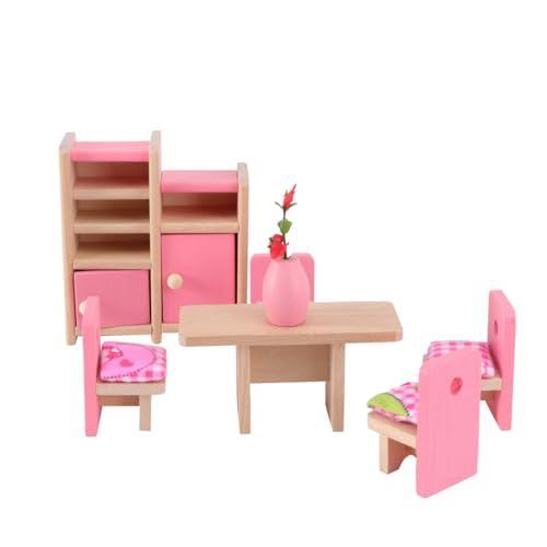 Toyvian Puppenhausmöbel Holzmöbel puppenstubenmöbel Dollhouse Furniture Puppenhaus aus Holz Mini-Hausmöbel Sofa Möbelset Modell Spielzeugzimmer Kind Zubehör Hölzern Rosa von Toyvian