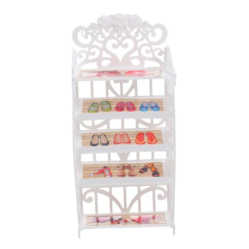 Toyvian Puppenschuhschrank puppenhaus deko sammlerstücke Babypuppen-Hochstuhl Zubehör für Babypuppen Puppenschuh-Organizer-Regal Miniatur-Schuhregal aus Kunststoff Abs Weiß von Toyvian