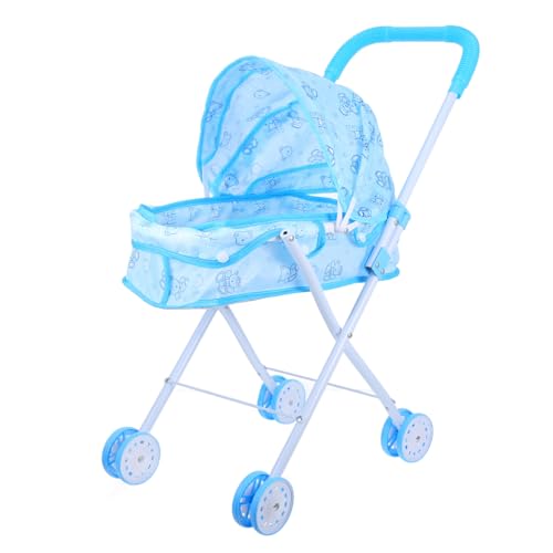 Toyvian Puppenwagen für Mädchen Kleinkindspielzeug Mädchenspielzeug Fahren Auto vorgeben Kinderwagen Mikro-Layout-Ornament -Babyzubehör Eisen Sky-Blue von Toyvian