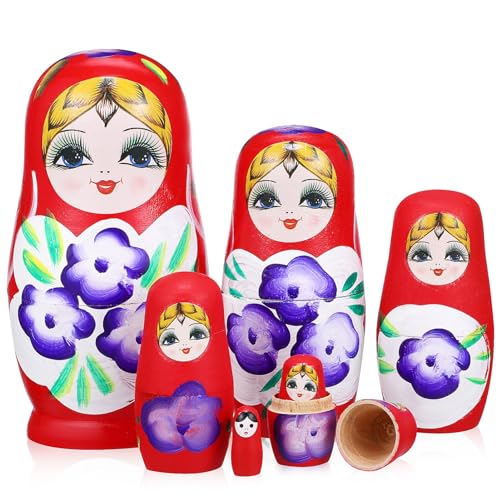 Toyvian Russische Nistpuppen, 7 Stück handgefertigte russische Stapelpuppen Holz Nistpuppen Matroschka-Puppen für Kinder Geschenke Heimdekoration (Zufällige Farbe) von Toyvian