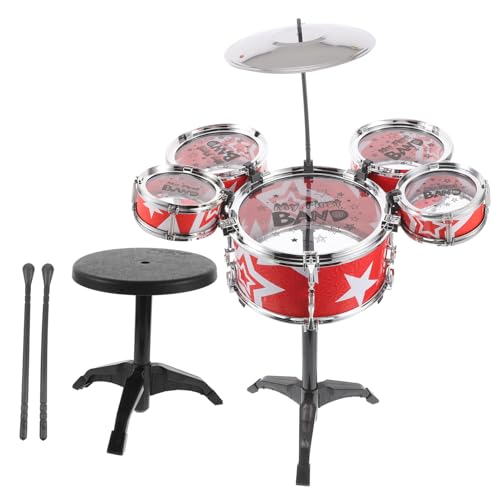 Toyvian Satz Schlagzeug für interaktives Schlagzeug musikspielzeug kinderspielzeug Musik Drum Set Jungen-Trommeln Eierbecher Musik Plastik rot von Toyvian