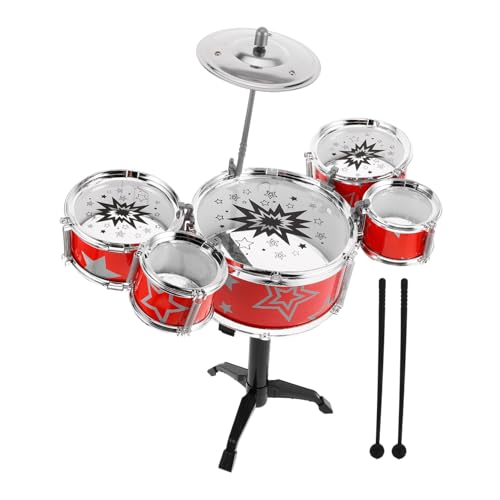 Toyvian Satz Simuliertes Schlagzeug Kindertrommelhocker Klein Kleinkinderinstrumente Kleinkindertrommel Musikinstrumente Für Kinder Mini-trommelspielzeug Rock-Drum-Sticks Plastik Rot von Toyvian