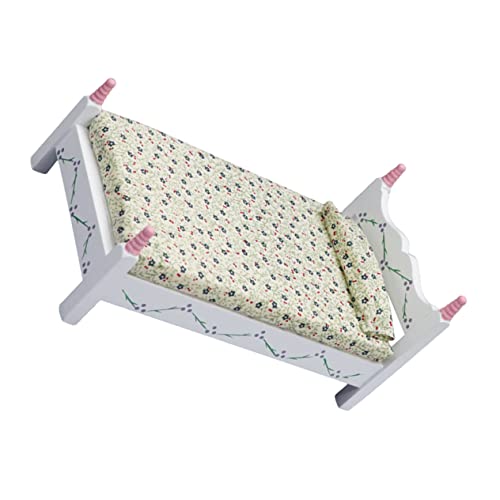 Toyvian gemaltes Einzelbett mit Blumen Schlafzimmerzubehör Mini- Miniaturbett für Puppenhaus bastelset basteln für kinderspielzeuge Mini-Hausbett Puppenmöbel Holz von Toyvian