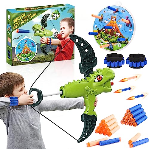 Toyzey Dinosaurier Pfeil und Bogen Kinder Spielzeug - Indoor & Outdoor Geschenke für Kinder (Grün-eu) von Toyzey