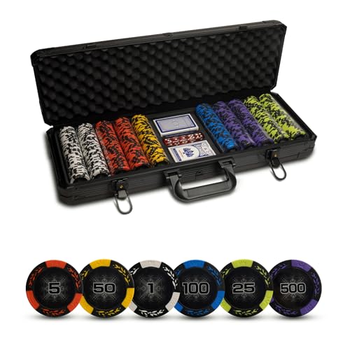 Tradeopia Casino Style Premium Poker Set mit schwarzem Hartschalenkoffer, 500 Stück nummeriertes Pokerset, 14gm Pokerchips Set, Premium Pokerset für Pokerliebhaber von Tradeopia