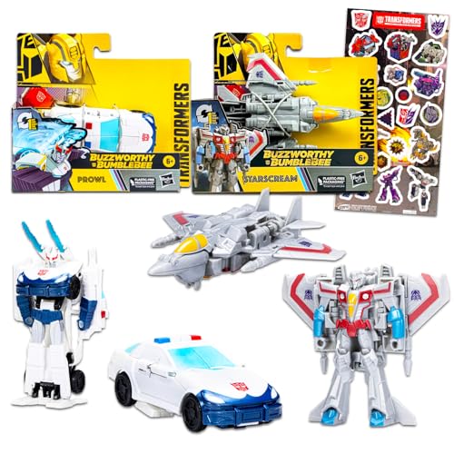 Transformers Buzzworthy Actionfigur, 2 Stück, Transformers Spielzeug-Set enthält Starscream und Prowl Transformers Figuren plus Aufkleber, Transformers Geschenke für Kinder von Transformers