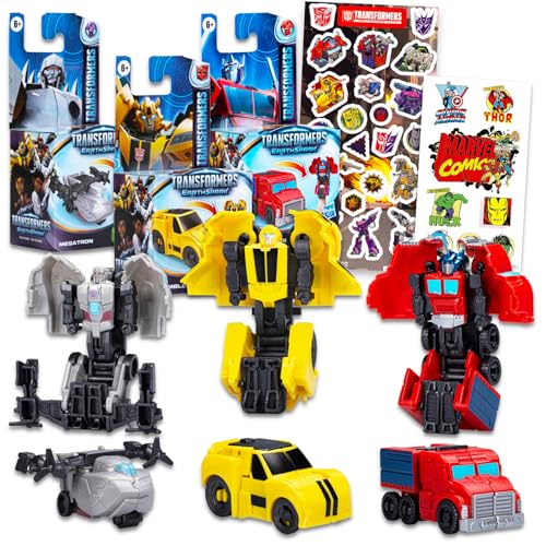 Transformers Earthspark Tacticons Actionfiguren – Paket mit 5 Earthspark Transformers Spielzeugen mit Optimus-Prime, Bumblebee, Megatron Plus-Aufklebern, Transformers Figuren Earthspark Tacticon von Transformers