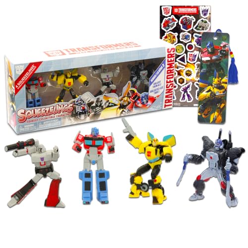 Transformers Mini Figures 4 Pack - Transformers Spielzeug-Bundle mit 10,2 cm Squishy Transformers Cupcake Topper Figuren plus Aufkleber, Lesezeichen | Transformers Party Supplies von Transformers