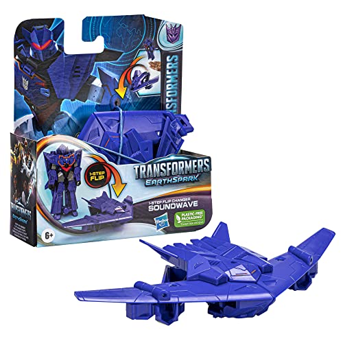 Transformers Spielzeug EarthSpark 1-Step Flip Changer Soundwave Action-Figur (10 cm), Roboterspielzeug für Kinder ab 6 von Transformers