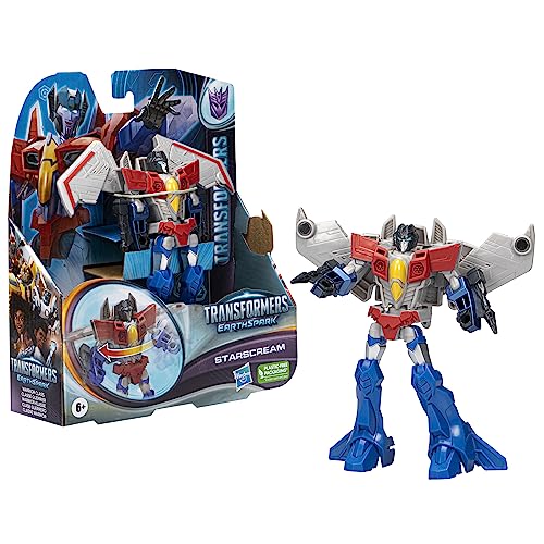 Transformers Spielzeug EarthSpark Warrior-Klasse Starscream Action-Figur, Roboterspielzeug für Kinder ab 6, 12,5 cm von Transformers