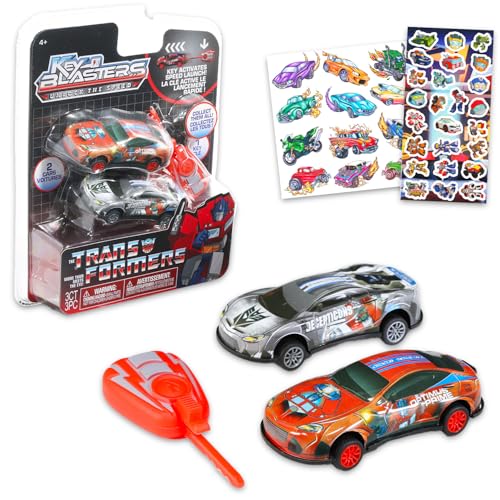 Transformers Spielzeug-Rennwagen-Set – Bündel mit 2 Transformers Schlüsselblaster-Spielzeug-Rennwagen plus Aufklebern, mehr für Kinder, Jungen | Transformers Rennwagen Spielzeug von Transformers