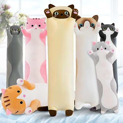 Transplant Lange Katze Stofftiere 70CM Lange Katzen Kissen Kawaii Cat Pillow Plüschtier Katze Kuscheltier Katze Kissen Süße Katzen Plüschtier Geschenke für Kinder Freunde(Beige) von Transplant