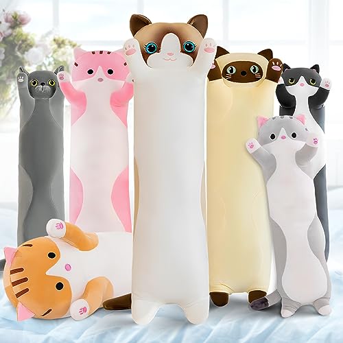 Transplant Lange Katze Stofftiere 70CM Lange Katzen Kissen Kawaii Cat Pillow Plüschtier Katze Kuscheltier Katze Kissen Süße Katzen Plüschtier Geschenke für Kinder Freunde(Weiss) von Transplant