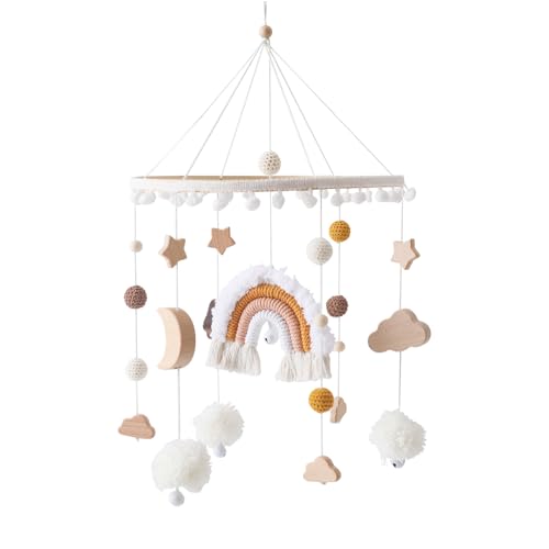 Trayosin Mobile Baby Holz Babybett Windspiel 3D Regenbogenwolken Handgemachte Mobile Bettglocke Anhänger für Kinder Bett Wickeltisch Decor Babyzimmer Mädchen Jungen (braun) von Trayosin