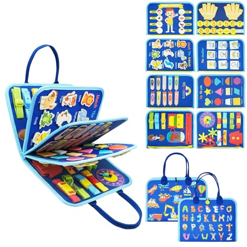 Trdlpyn Busy Board Montessori Spielzeug ab 3 4 Jahre Kleinkinder, Motorikspielzeug Activity Board Montessori Buch, Junge Mädchen Geschenk, Busy Book Motorikbrett für Reise Auto Flugzeug von Trdlpyn