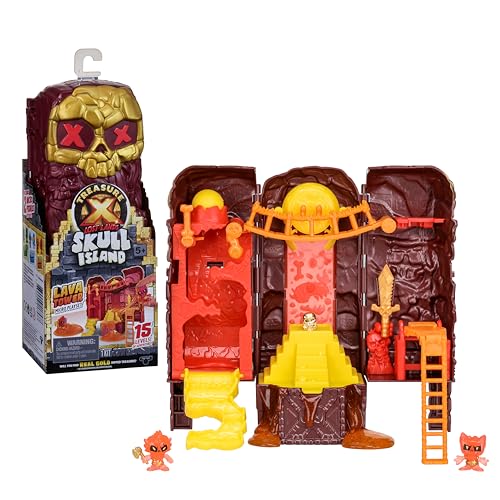 TREASURE X Lost Lands Skull Island – Lavaturm-Mini-Spielset, 15 Abenteuerlevel, Überwinde die Fallen und entdecke 2 Mini-Actionfiguren, Findest du den Schatz mit echtem Goldüberzug? von TREASURE X