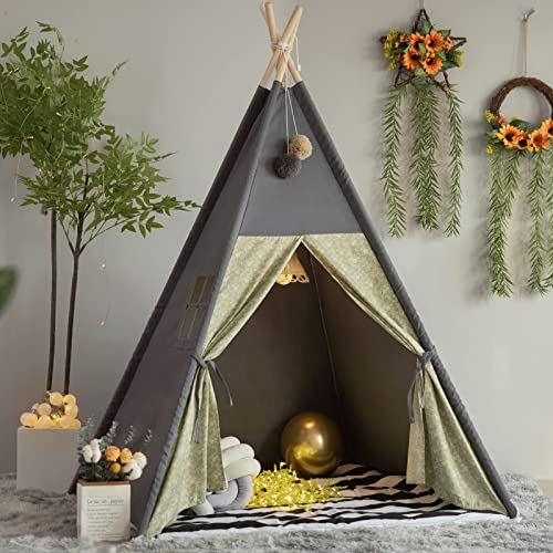 TreeBud Tipi Zelt für Kinder mit gepolsterter Matte Faltbare dunkle Töne Spielzelte für Mädchen und Jungen mit Tragetasche Leinwand Tipi Spielhaus für Kinder im Innen- und Außenbereich von TreeBud