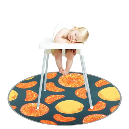 Treer Unterlage für Hochstuhl Baby,Runde Hochstuhl Bodenmatte Durchmesser 130cm Wasserdicht Spritzmatte für Hochstuhl, Rutschfest Krabbelmatte Bodenschutzmatte Baby Spielmatte (Mandarine Obst) von Treer