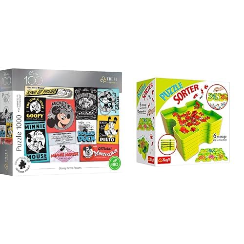 BundleTrefl 1000 Elemente Mickey Mouse, UFT Puzzle: Disney Retro Poster + Sortierhilfe, 6 Behälter von Trefl