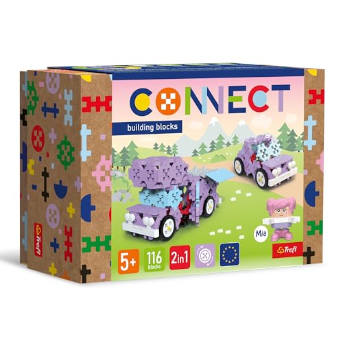 Connect Trefl Bausteine Set 2in1, Camper/Entzückendes Auto - 116 Elemente: 111 Bausteine + Figur 5 Bausteine, Kreatives Spielzeug für Erwachsene und Kinder ab 5 Jahren von Connect