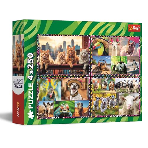 Trefl 13313 4in1: Lustige Tiere-4 x 250 Teile-Set mit Vier Puzzles für Teenager, Multicolor von Trefl