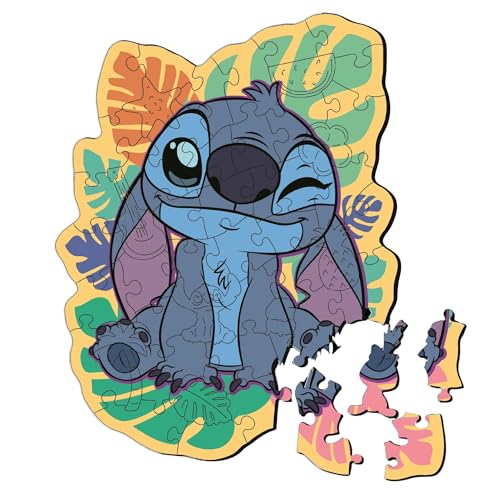 Trefl - Holzpuzzle: Lilo & Stitch, Der Lustige Stitch - 50 Teile, Formen-Puzzle Wooden Puzzle, Unregelmäßige Formen, 10 Figuren, für Kinder ab 5 Jahren von Trefl