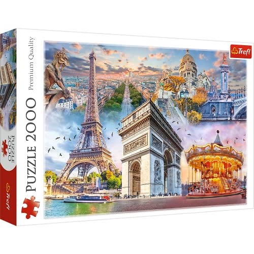 Trefl - Wochenende in Paris, Frankreich - Puzzle 2000 Elemente - Europäische Hauptstadt, Berühmte Bauwerke, Collage, DIY, Kreative Unterhaltung, Klassische Puzzles für Erwachsene Kinder ab 12 Jahren von Trefl