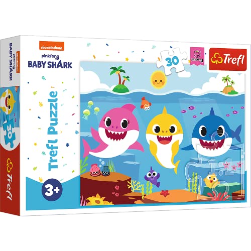 Trefl 18284 30 Teilen-Bunte Puzzles mit Märchenfiguren, Nickelodeon, kreative Unterhaltung, Spaß für Kinder ab 3 Jahren, Baby Shark, Unterwasserwelt der Haie, Small von Trefl