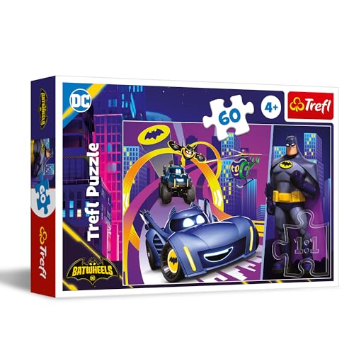 Trefl - Batwheels, Batman und Seine Fahrzeuge - Puzzle 60 Teile - Buntes Puzzle mit Märchenhelden, Kreative Unterhaltung, Spiel für Kinder ab 4 Jahren, Mehrfabrig von Trefl