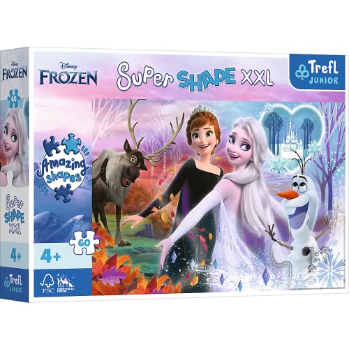 Trefl 50010 60 XXL Super Shape-Verrückte Formenpuzzles, große Teile, Bunte Puzzles Märchenfiguren, Spaß für Kinder ab 4, Frozen, Tanzende Schwestern von Trefl