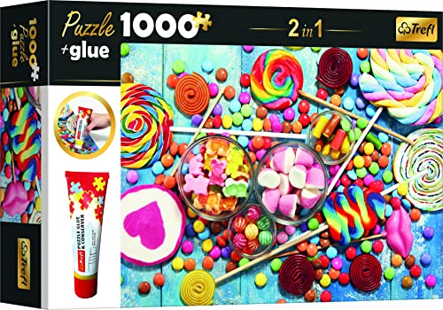 Trefl 10645 Puzzle 1000 Teile, Kleber und Konservierungsmittel, Elemente anordnen und kombinieren, kreative Unterhaltung, für Erwachsene und Kinder ab 12 Jahren Set 2in1, Bunte Süßigkeiten von Trefl