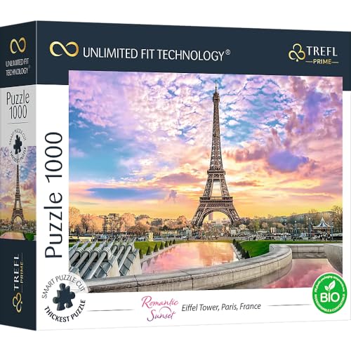 Trefl 10693 1000 Elemente, Dickster Karton, Bio, Eiffelturm, Frankreich, Unterhaltung für Erwachsene und Kinder ab 12 Jahren Erwachsenenpuzzle, Puzzle Romantic Sunset: Eiffel Tower, Paris, France von Trefl