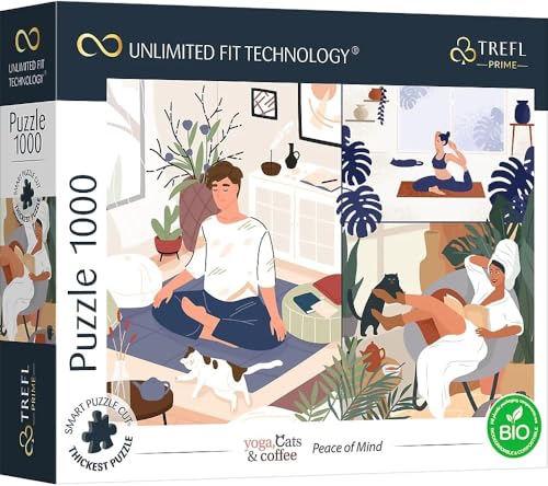 Trefl 10695 1000 Elemente, dickster Karton, Bio, ECO, Katzen, Kaffee, Entspannung, Erholung, Unterhaltung für Erwachsene und Kinder ab 12 Jahren, Puzzle Yoga, Cats & Coffee: Peace of Mind von Trefl