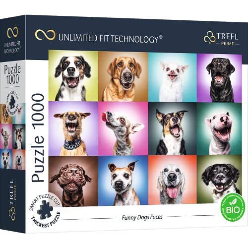 Trefl 10706 1000 Elemente, dickster Karton, Bio, ECO, lustige Hunde, Hundeportraits, Tiere, Collage, Unterhaltung für Erwachsene und Kinder ab 12 Jahren, Puzzle Funny Dogs Faces von Trefl