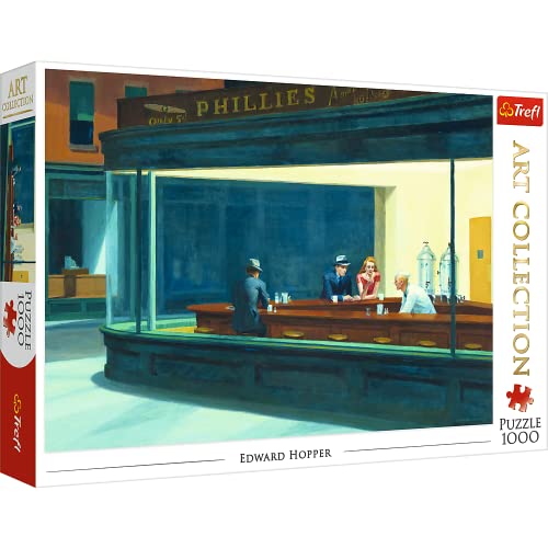 Trefl 10747 1000 Elemente, Art Collection, Kunst, Amerikanische Malerei, DIY, Kreative Unterhaltung, Spaß, Klassische Puzzles für Erwachsene und Kinder ab 12 Jahren, Nachteulen, Edward Hopper von Trefl