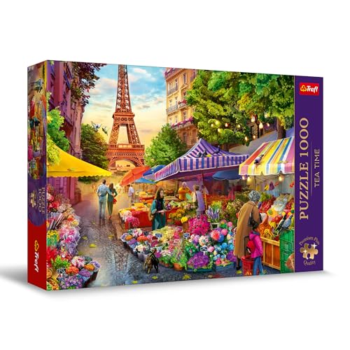 Trefl Premium Plus Quality - Puzzle Tea Time: Blumenmarkt, Paris - 1000 Elemente, Serie Gemalter Nostalgischer Bilder, Ideale Anpassung der Teile, für Erwachsene und Kinder ab 12 Jahren von Trefl