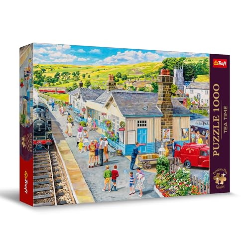 Trefl 10810 Premium Plus Quality-Puzzle Tea Time Bahnhof-1000 Elemente, Serie Gemalter Nostalgischer Bilder, Ideale Anpassung der Teile, für Erwachsene und Kinder ab 12 Jahren, Mehrfarbig von Trefl