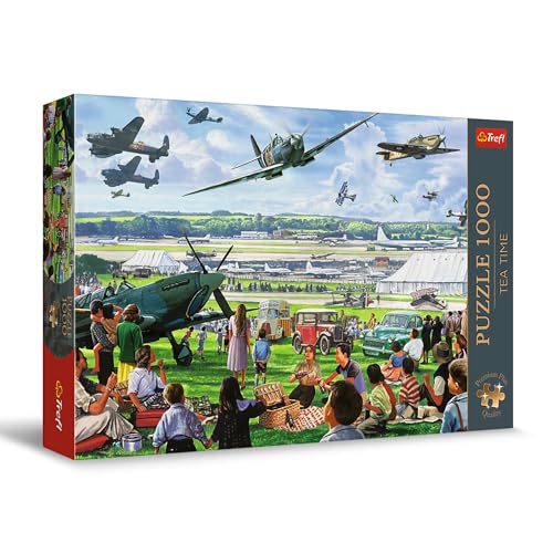 Trefl 10846 Puzzle Tea Time: Flugzeugvorführung-1000 Elemente, Serie Gemalter Nostalgischer Bilder, Ideale Anpassung der Teile, für Erwachsene und Kinder ab 12 Jahren, Mehrfarbig von Trefl