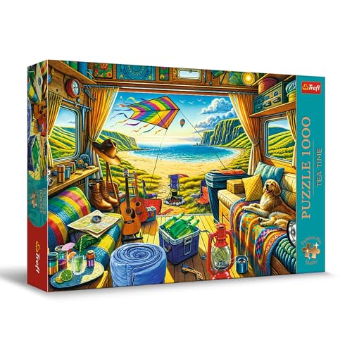 Trefl Premium Plus Quality - Puzzle Tea Time: Mit einem Camper unterwegs - 1000 Elemente, Serie Gemalter Nostalgischer Bilder, Ideale Anpassung der Teile, für Erwachsene und Kinder ab 12 Jahren von Trefl