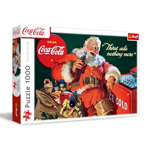 Trefl 10921 Coca-Cola, Geschenke vom Weihnachtsmann-Puzzle 1000 Elemente-Weihnachtspuzzle, für Erwachsene und Kinder ab 14 Jahren von Trefl